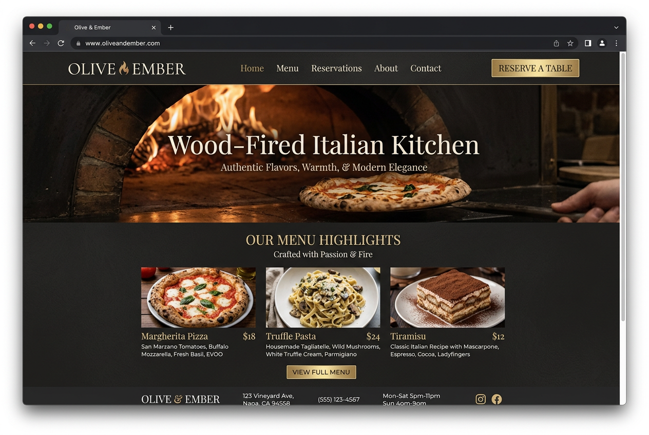 Olive & Ember Restaurant website preview
